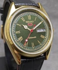 Vintage Seiko 5 Automatic 6309A Day-Date Men's Watch Green Dial Japan Made.