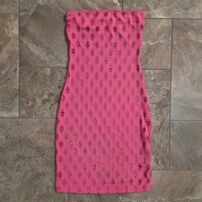 Pink Laser Cut Shredded Bodycon Tube Mini Dress AD-11175 Made in USA S