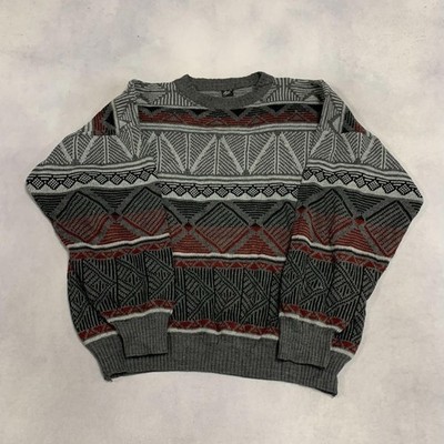 Vintage Abstrakt Strickpullover Gemustert Opa Strickpullover Herren L