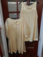 Vtg Gossard Artemis Peignoir Set Yellow Nylon Nightgown  Robe Babydoll Size S