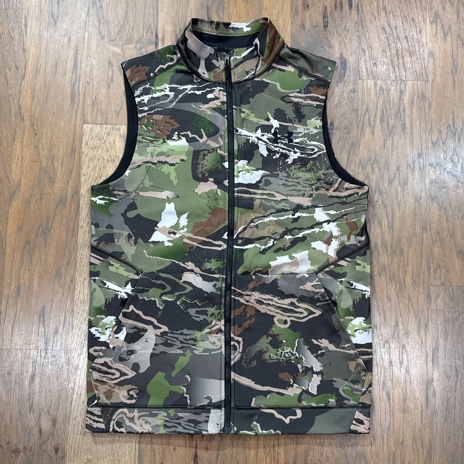 Under Armour Vest Mens S Green Camo Off Grid Fleece Full Zip Outdoors Hunt Camp