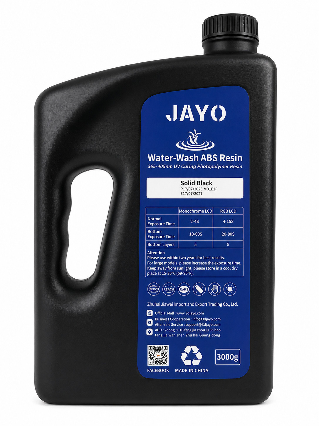 JAYO Wasser Wbwaschbares ABS-Like Resin 3KG, 3D Drucker Harz 405nm UV Standard S