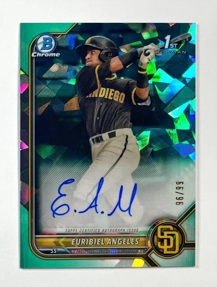 Euribiel Angeles RC Auto 2022 Bowman 1st Chrome /99 Sapphire Aqua Refractor - Image 2 of 4