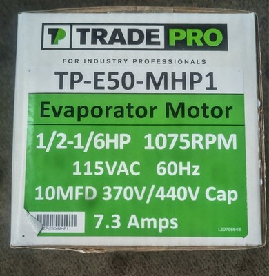 TRADEPRO  - TP-E50-MHP1 - 1/2 HP, 1075 RPM, 4 Speed, 115V, PSC Evaporator Motor