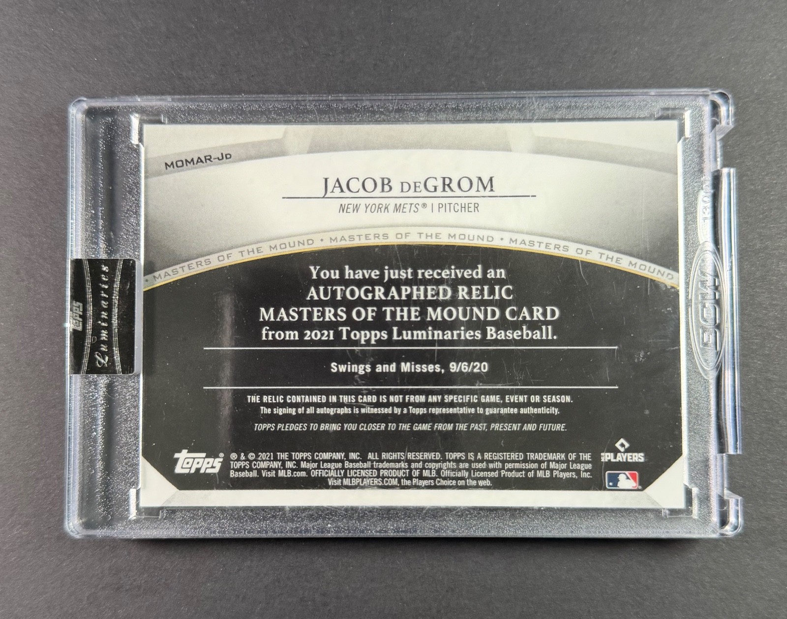  Jacob deGrom 2021 Luminaries Masters of Mound Patch Auto /10 view 2