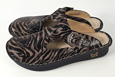 Alegria Safari Tiger Stripe Black Brown Mules Clogs Sz 41 /US 10.5 11 - ALG-434