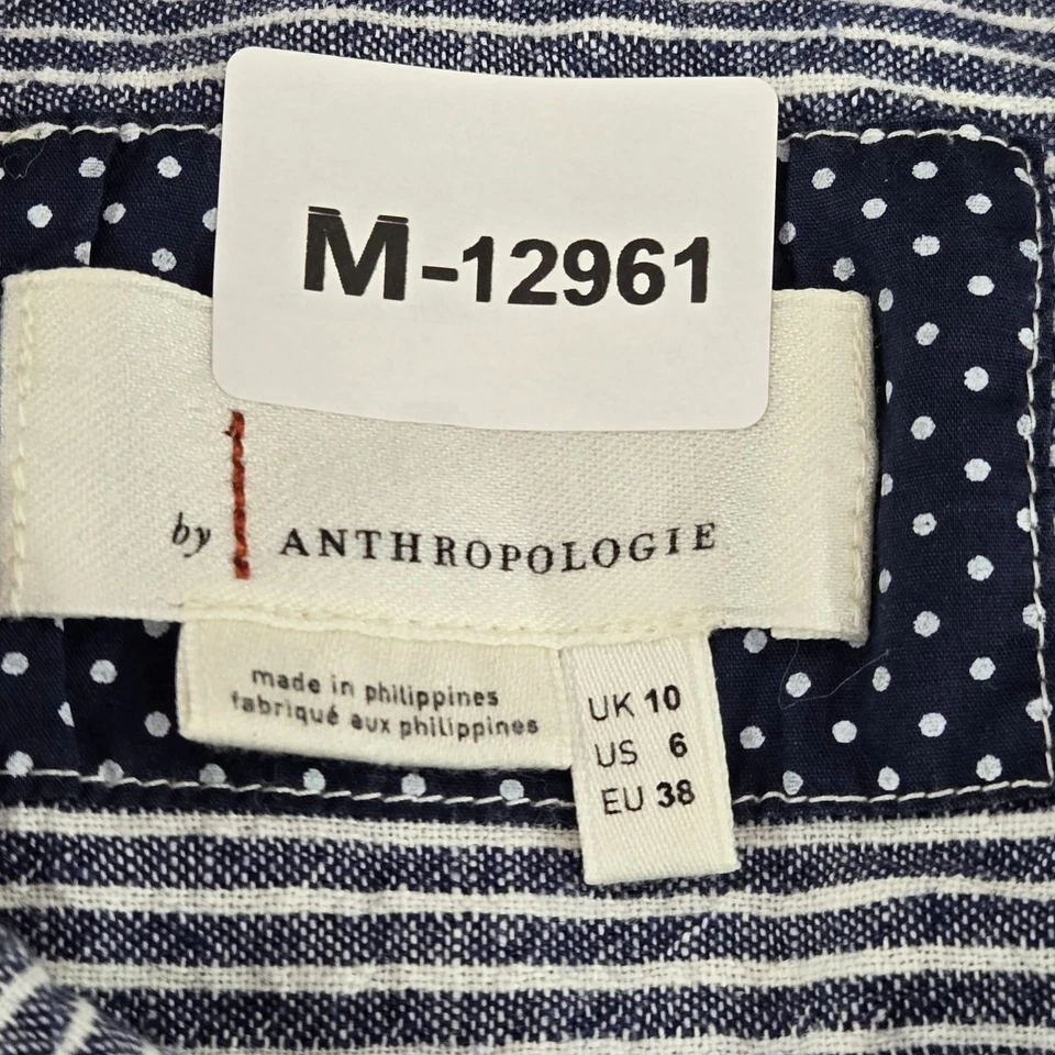 Romper Anthropologie Feminino 6 Ferrovia Marinha Linho Listrado Botão Sem Mangas 4" - Imagem 2 de 4