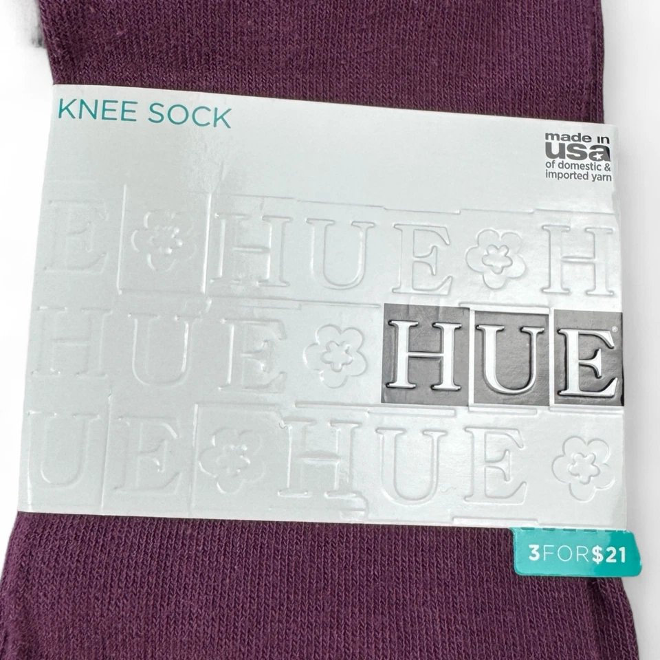 Hue Womens Napa Burgundy Flat Knit Knee Socks One Size Fits Most - Image 2 of 4