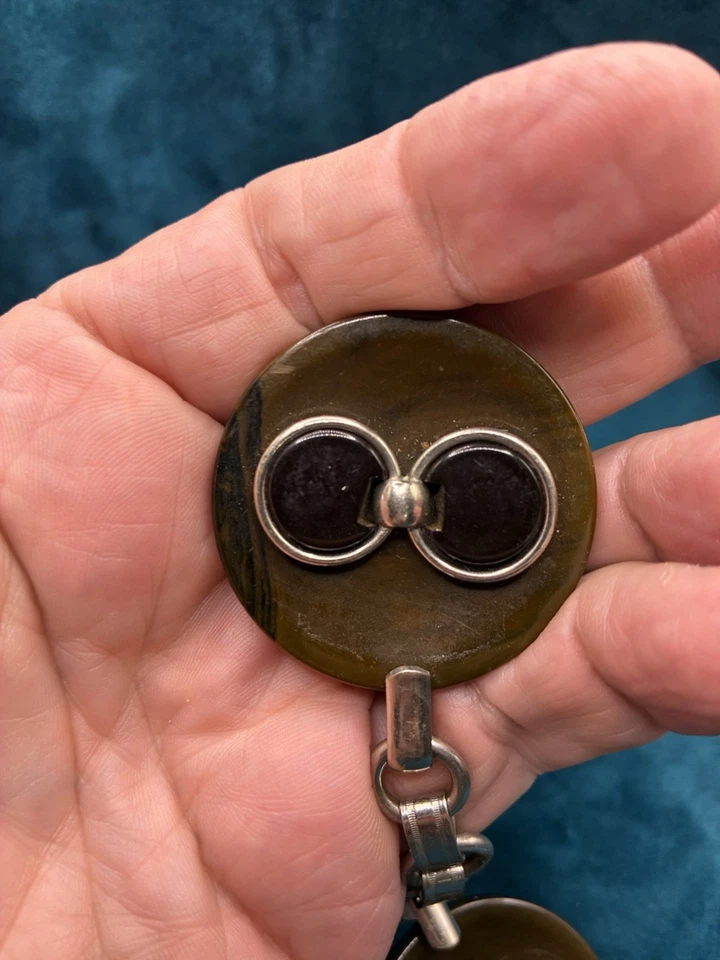 VTG Art Deco Bakelite Coat Cape Button Clasp 2 Piece Silver Tone Chain 5 1/2" - Image 3 of 4