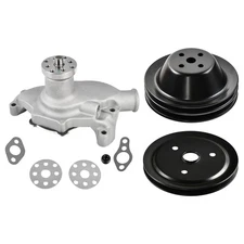 SWP High Volume Short Water Pump+Black Crankshaft Pulley 1/2 Groove For SB Chevy