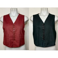 Vintage 80s Dusty Terracotta Rose Cotton Reversible Nine Button Cropped Vest