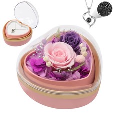 Valentines Day Gift Preserved Real Rose I Love You Necklace Heart Pink
