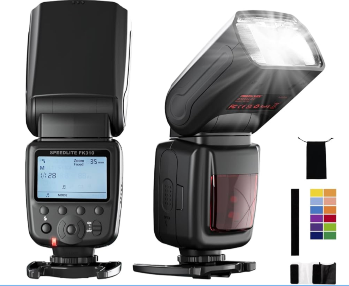 PHOTOOLEX LCD Flash Speedlite for Canon Nikon Sony Panasonic Olympus Fujifilm Pe