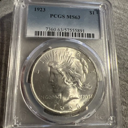 Peace Silver Dollar 1923 PCGS MS 63 Uncirculated $1 Coin