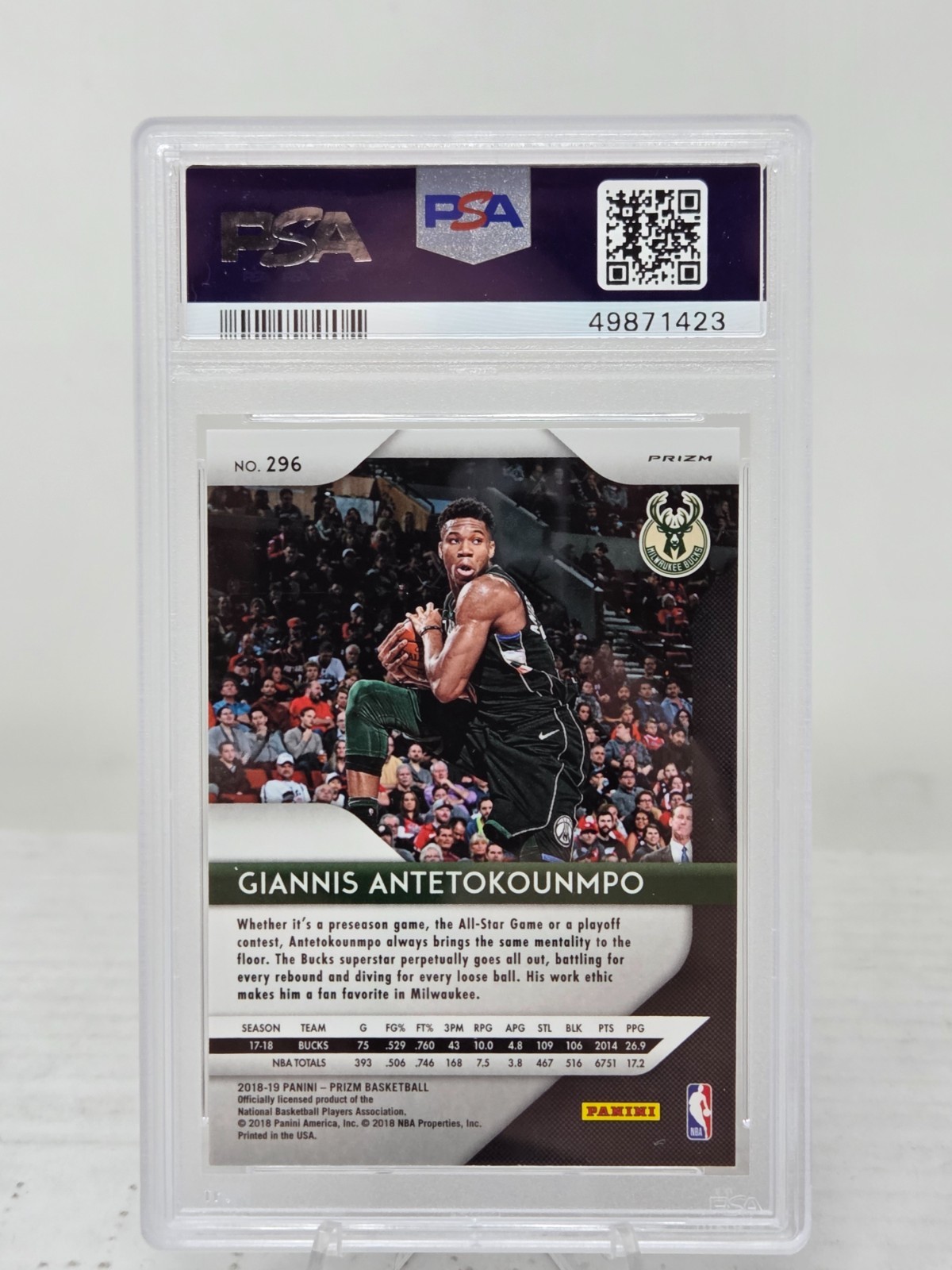 2018 Prizm Silver Refractor GIANNIS ANTETOKOUNMPO CARD PSA 9 MINT view 2
