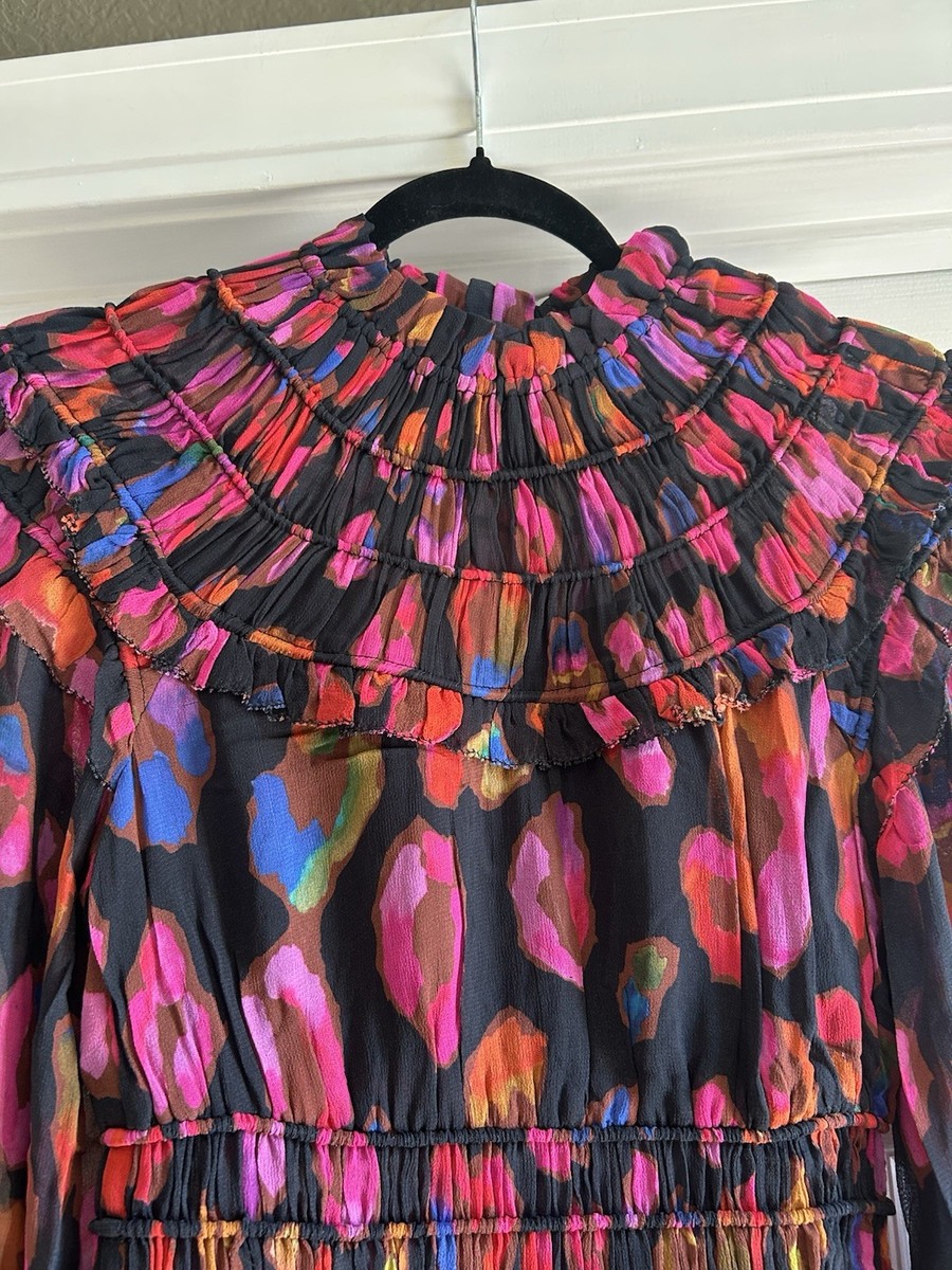 black iridescent leopards ruffle mini dress Black Iridescent Leopards Ruffle Mini Dress