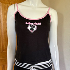 Charlotte Russe Black Pink Playboy Bunny Graphic Camisole Adjustable Straps M
