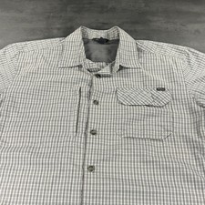 Eddie Bauer Travex Shirt Mens Medium Gray Plaid Vented Hiking Camp Shhort Sleeve