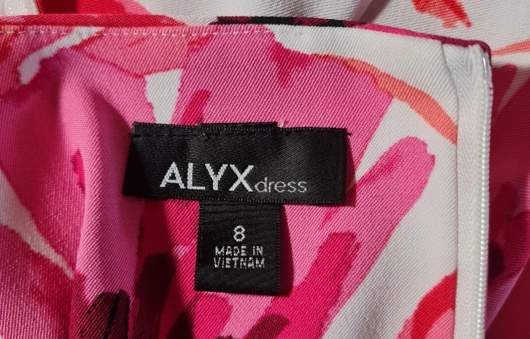 Mini abito da donna ALYX taglia 8 guaina base floreale rosa a vite collo senza maniche