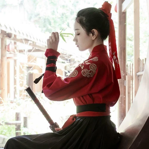 Vestido largo Element Hanfu artes marciales rojo bordado chino - Imagen 4 de 17