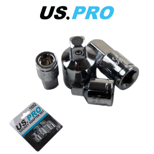 US PRO Tools 4 Piece Socket Adapter Set 1/4", 3/8" & 1/2" Drive 1692 - Afbeelding 1 van 3