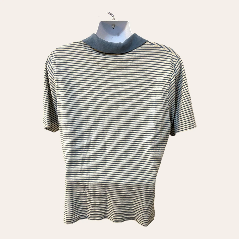 Paradise Collection Mens L Polo Shirt Striped Blue Henley Silk Blend Flaws - Image 4 of 4