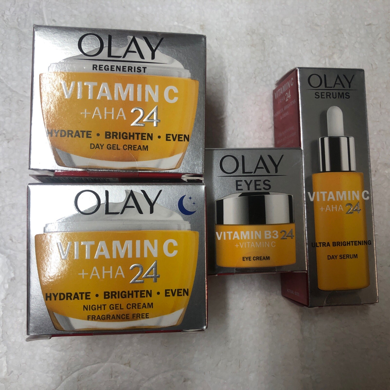 OLAY REGENERIST VITAMIN C+AHA 24 DAY + NIGHT GEL CREAM + Eye + DAY SERUM BUNDLE