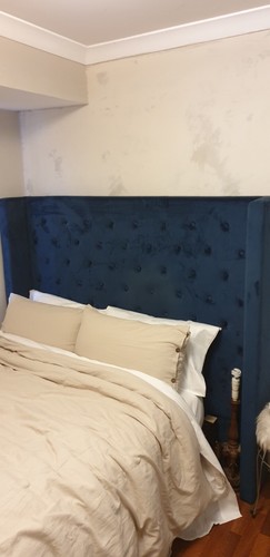 Blue Soft Chester Velvet Luxe Queen Bed Head Adairs Headboard - Picture 2 of 7