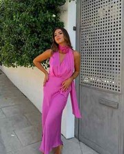 ZARA NEW FW24 MID- PINK FLORAL SATIN EFFECT MIDI DRESS  8463/309_SIZE XS-L