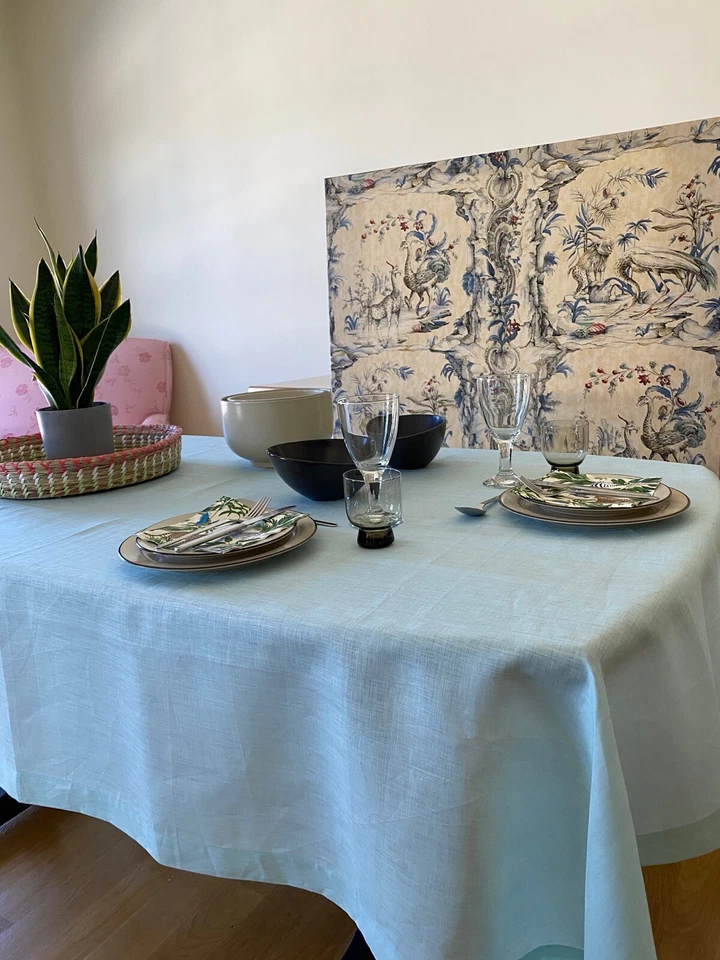 Tablecloth 100% French Linen Yellow Pink Veraman Blue 170x170 170x220 170x240cm - Image 2 of 4