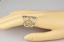 silver shiny leaf feather pattern cocktail ring big chunky statement style