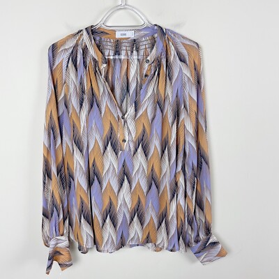 Closed ROSI Feather Print Boho Silk Blend Button Down Blouse Size XXS