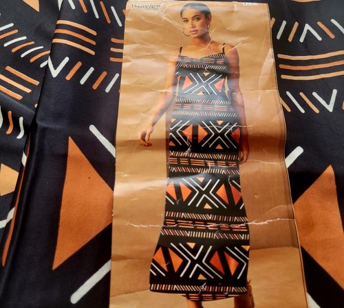 6 Yards African Bogolan Ankara Wax Prints Fabric. Silk Satin & Chiffon -2 - Picture 4 of 5
