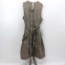 Anthropologie Belted Utility Button Up Dress Women's Petite Size 8 Moss Green