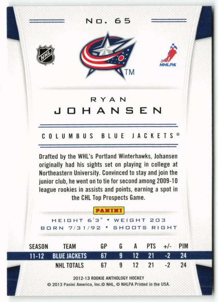 2012-13 Ryan Johansen Panini Rookie Anthology - Columbus Blue Jackets - Image 2 of 2