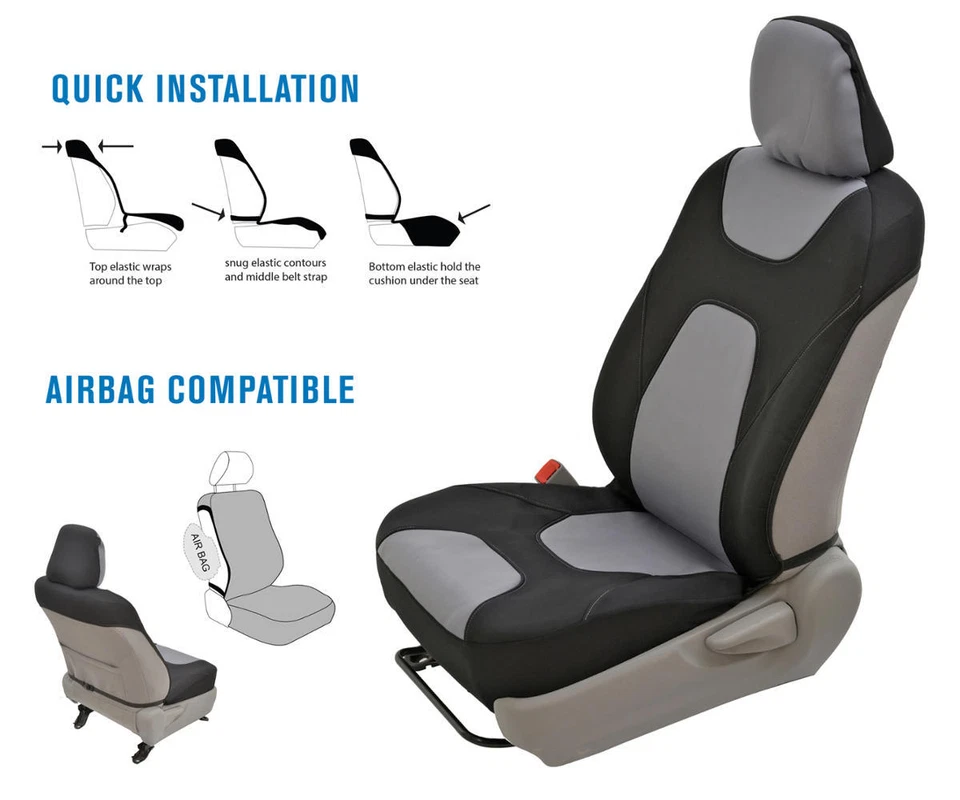 Fundas de asiento negras y grises para reposacabezas integrados de tela de poliéster para automóvil SUV Foto 2 de 4