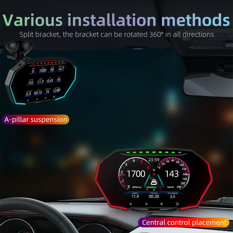HUD OBD2+GPS Gauge Car LCD Digital Display Odometer Speedometer Meter RPM Alarm - Image 4 of 4