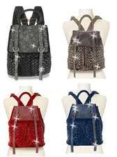 NEW HANDBAG EXPRESS BLACK+BLUE+PEWTER+RED CRYSTAL DRAWSTRING BACKPACK+DUST BAG