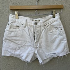 Free People Size 26 Sofia White Denim Shorts Distressed Frayed Button Fly