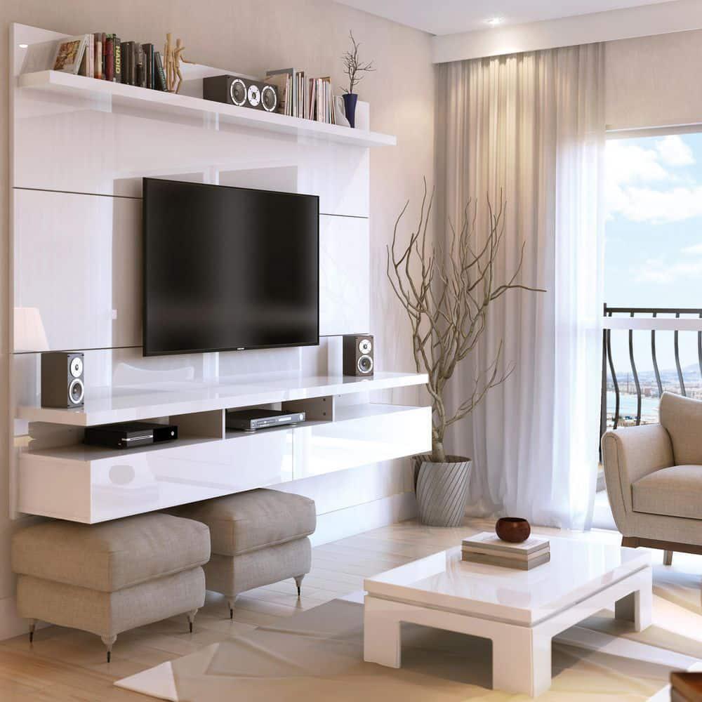Manhattan Comfort Tv Stand 63.42"X72.32"X14.92" Floating Fits 70" Tvs+Wall Panel