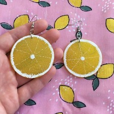 Handmade Acrylic Cheerful Lemon Pendant Dangle Drop Earrings Citrus Summer