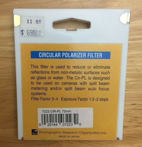 Promaster Filter 72mm CIR-PL Original Packaging Screw In Polarizer Glass Filter - Picture 2 of 3
