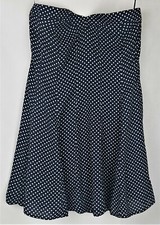 Miami Dress Strapless Short Navy Blue Polka Dots Lined Pleated Mini Junior Sz M