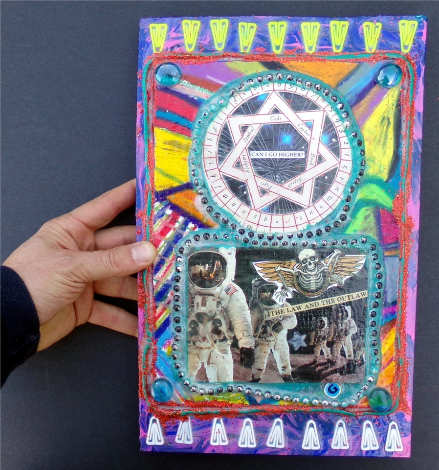 Skateboard Skeleton Space Astronaut: ¡Único Firmado Original Punk Graffiti Collage! Foto 4 de 4