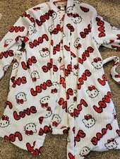 Sanrio Hello Kitty plush short belted robe w/pockets LOVE Large