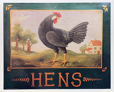 Naive Painting of a Hen with a Decorative Border. reproduction print