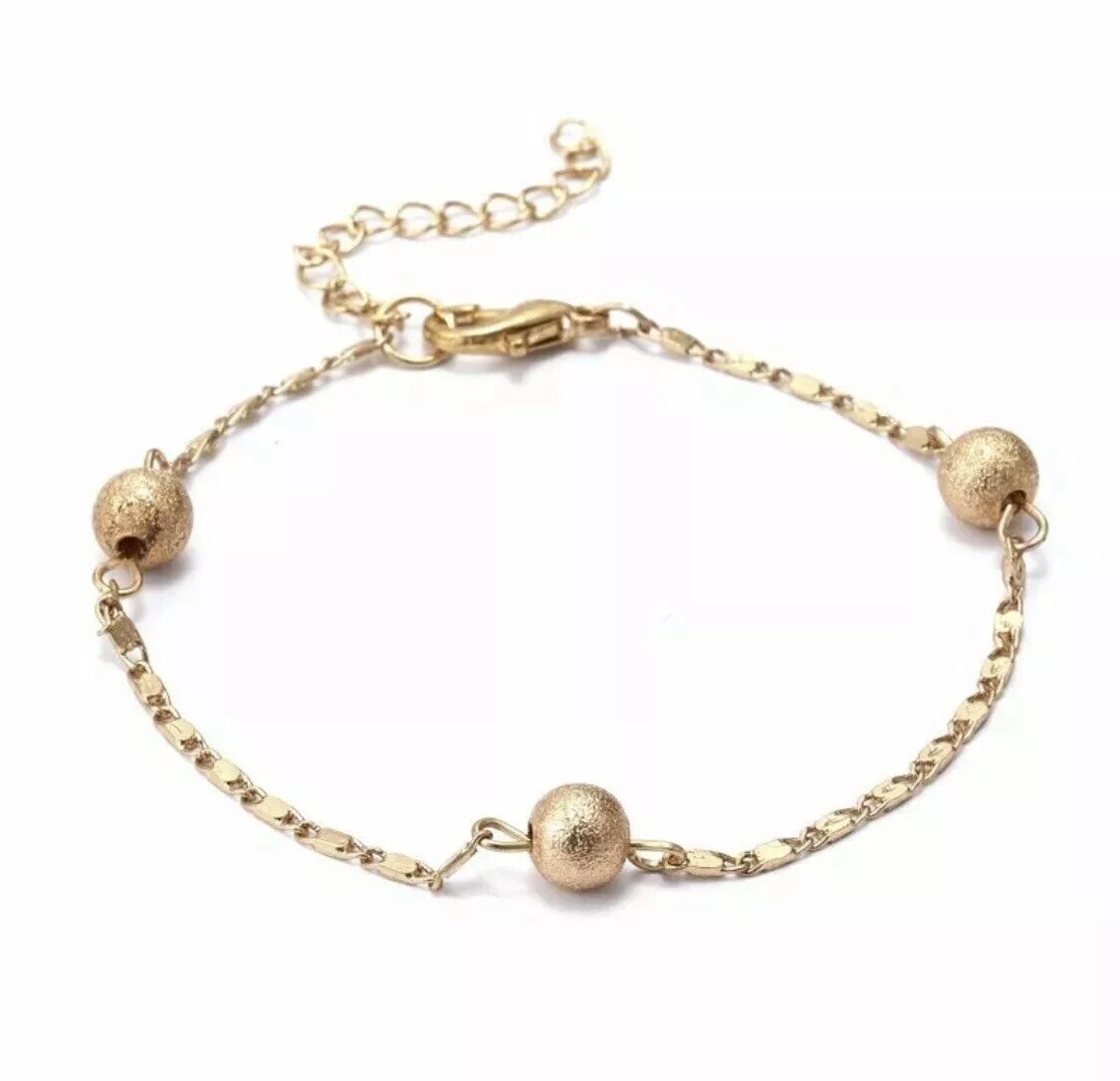 Sexy Gold Pleaded Beaded Chain Ankle Bracelet