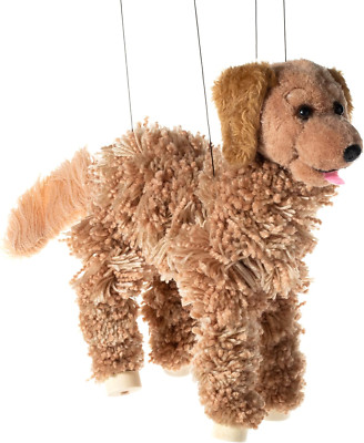 Artisan Owl Golden Retriever Marionette Puppet - Yarn Dog with Wooden Feet, Deta