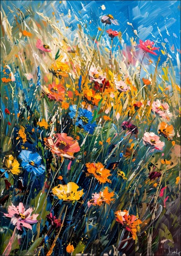 IMPRESSIONISTISCHES GEMÄLDE VON WILDEN BLUMEN - GERAHMTER WANDKUNST POSTER PAPIERDRUCK - Bild 11 von 11