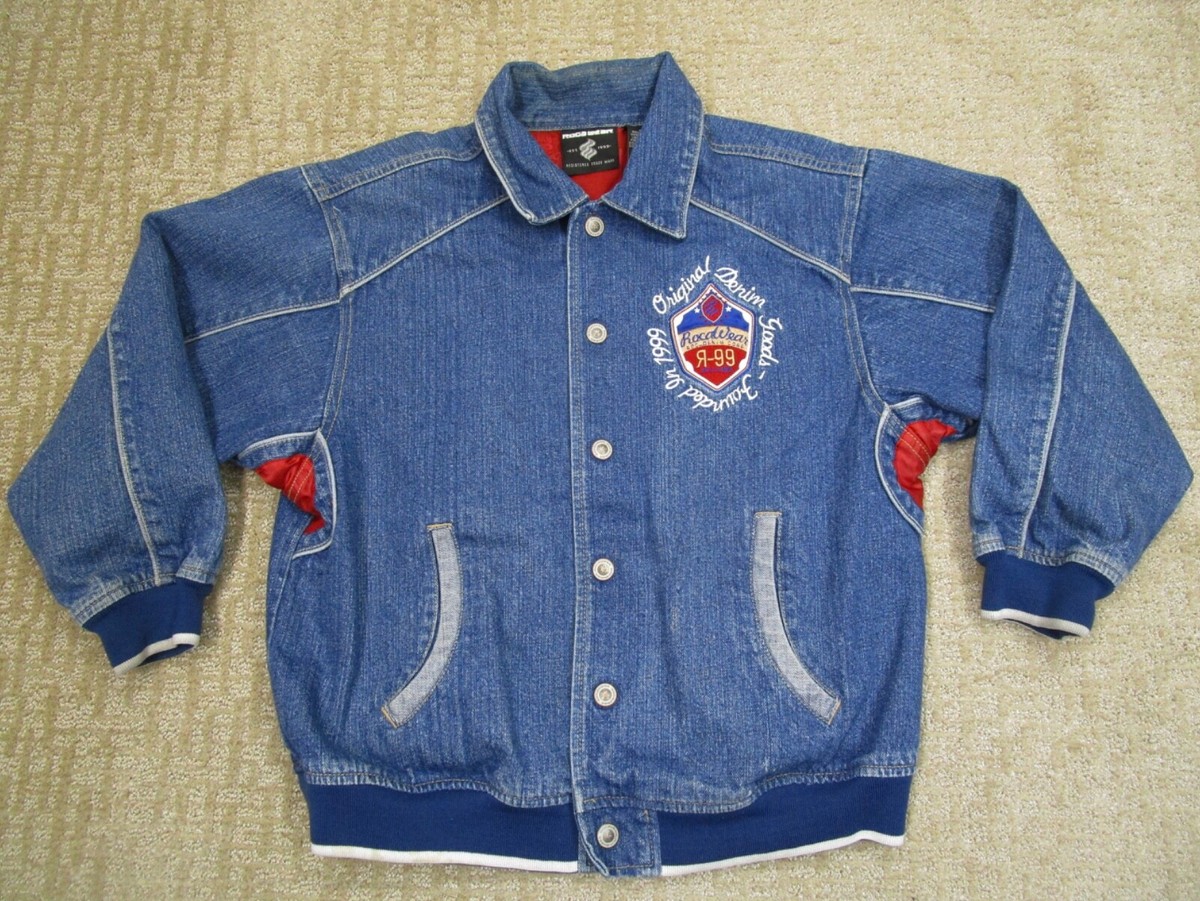 Vintage Rocawear Denim Jacket Men Medium Blue Embroidered Hip Hop
